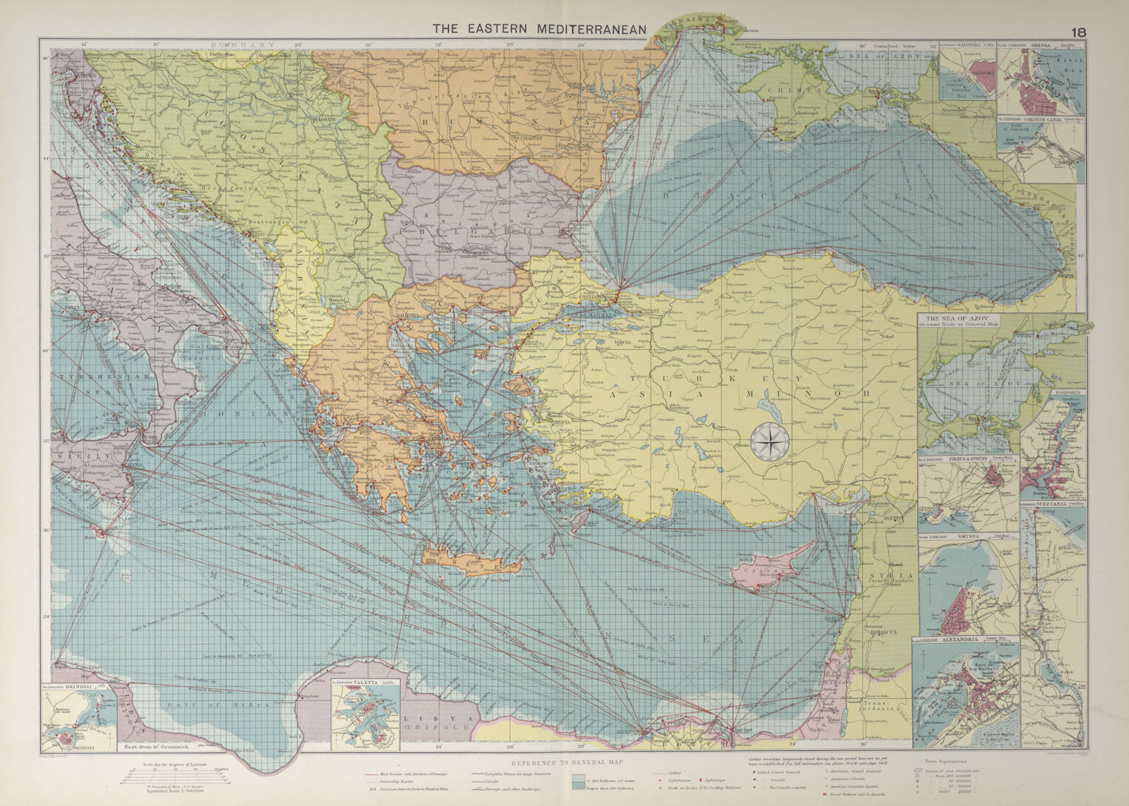 Eastern Mediterranean & Black Sea chart. Ports lighthouses mail. LARGE 1927 map